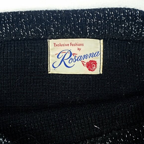 Vintage Black Sparkly Cropped Tasseled Tinsel 3/4 Sleeve Sweater Rosanna Med. - Picture 4 of 8